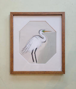 Framed White Heron painting
