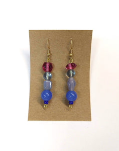 glass bead earrings in blue + pink